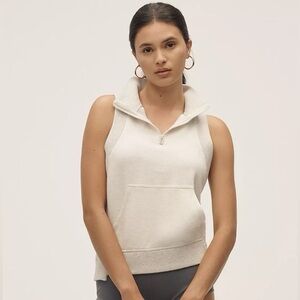 Anthropologie Daily Practice Women's Cream Sleeveless Zip-Up Hoodie